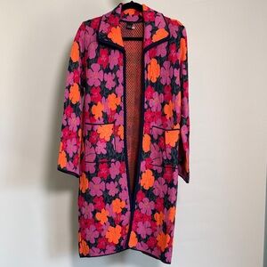 Tey Art Women’s Marimekko-Style Floral Print Women’s Alpaca Duster, Size M